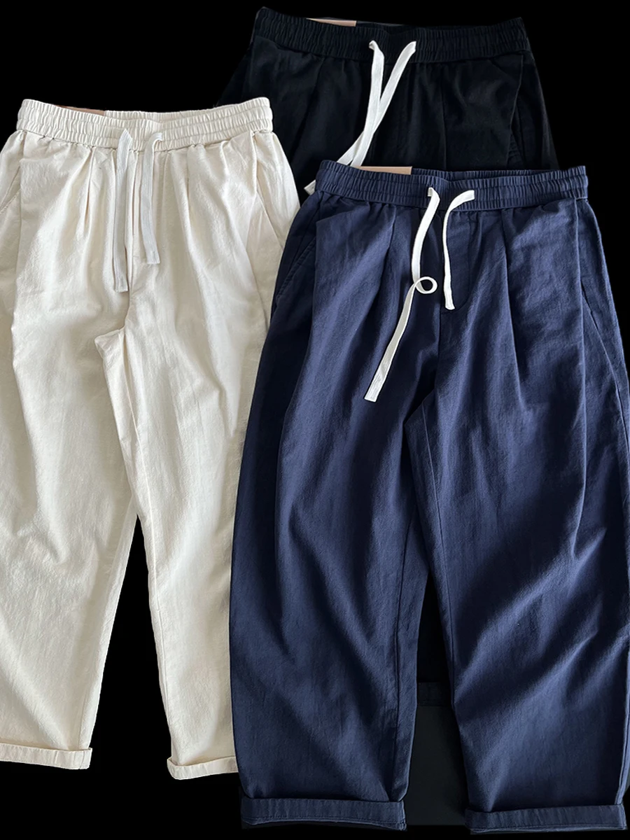 

Japanese Sle Wide Leg Pants Cotton Dstring Straight Cut Casual Trousers Double Pleat Design Vintage Loose Fit Ciwalk