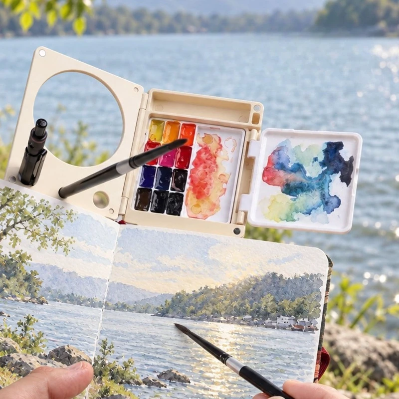 Foldable Empty Watercolor Palette Travel Paint Storage Box Removable Grids Pigment Case for Artist Outdoor Sketch Art Supplies
