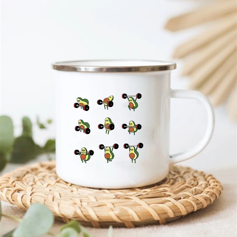 Funny Avocado Print Mugs Creative Enamel Coffee Cups Drink Dessert Breakfast Milk Cup Cute Juice Mugs Handle Drinkware Best Gift