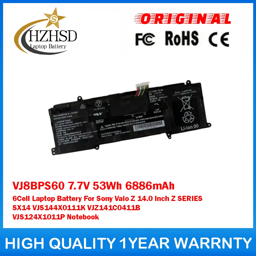 

VJ8BPS60 7.7V 53Wh 6886mAh 6Cell Laptop Battery For Sony Vaio Z 14.0 Inch Z SERIES SX14 VJS144X0111K VJZ141C0411B VJS124X1011P