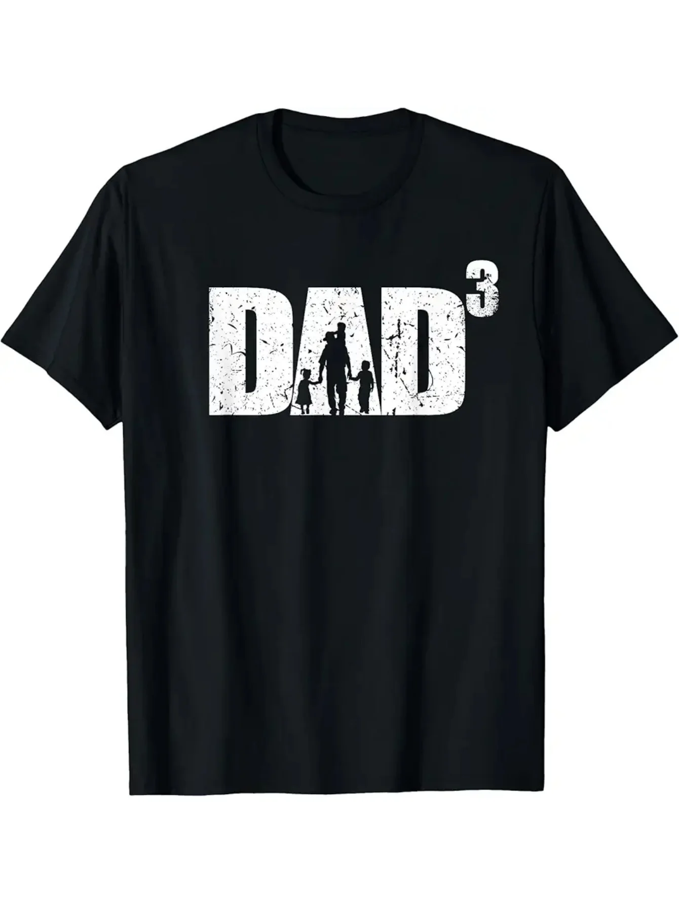 Men's Proud Father of 3 T-Shirt Graphic with Figures- Heavyweight Casual Crewneck Tee- Ideal Father's Day Gift for Triple Dads-  Black Shirt for Everyday Special Occasions