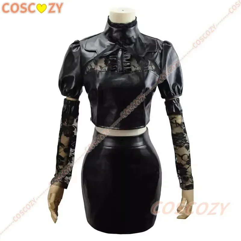 Ahri تنورة جلدية سوداء مثيرة KDA All Out Ahri أزياء تنكرية شعر مستعار للنساء أزياء حفلات الهالوين مجموعة آذان الشعر