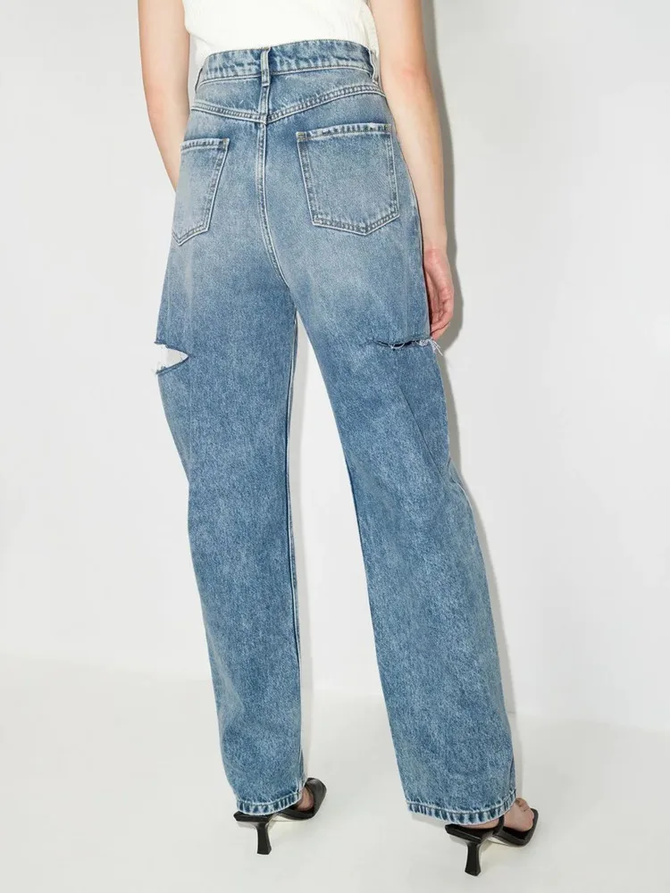 DEAT Mode Dames Losse Hoge Taille Wijde Pijpen Denim Broek Hol Blauwe Lange Rechte Jeans Herfst 2024 Nieuwe Mode L2901H