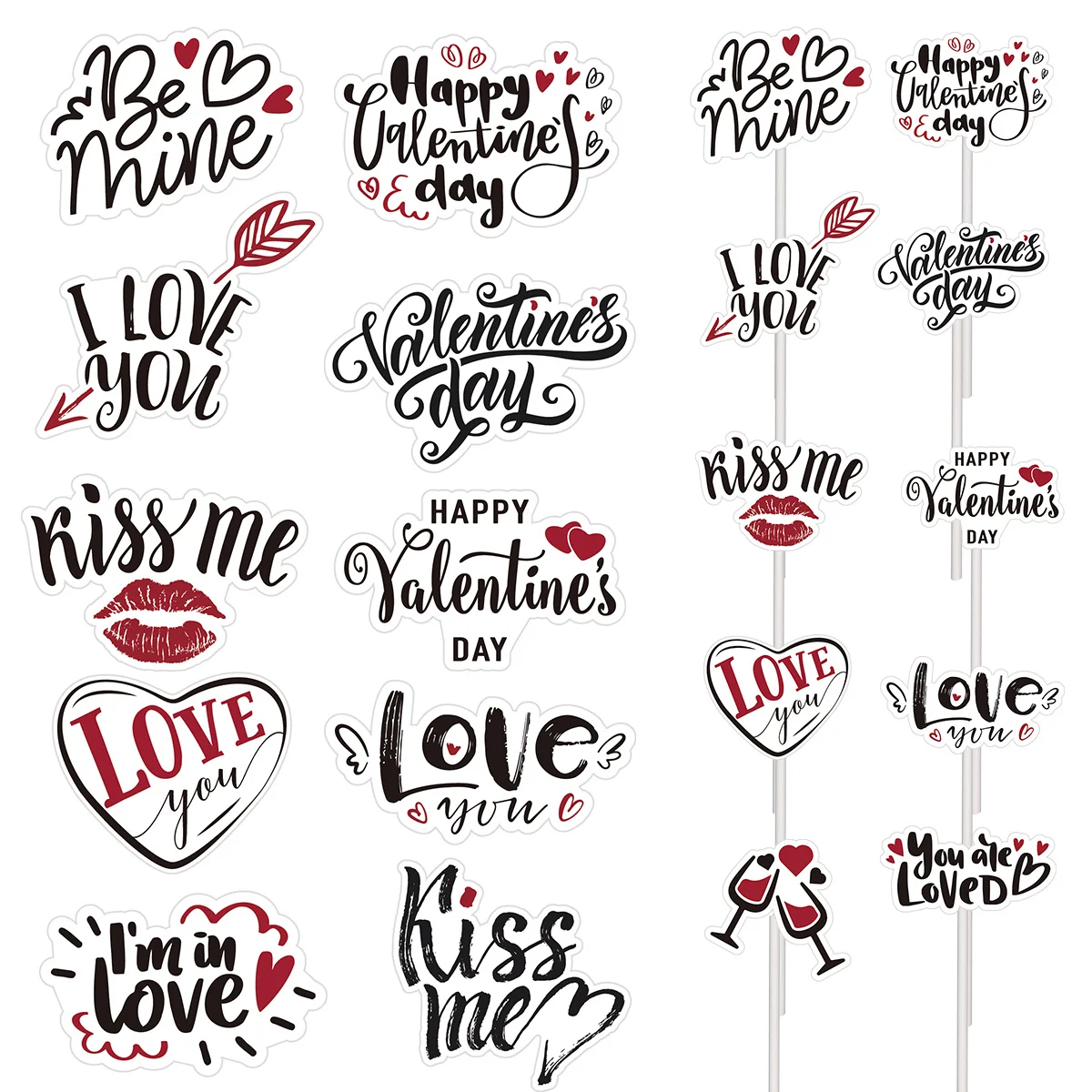 24Pcs Valentine' Day Cake Topper I Love You Red Heart Paper Topper For Wedding Engagment Party Valentine' Day Cake Decorations