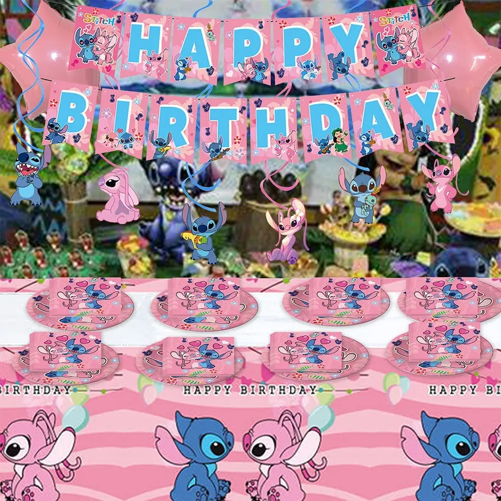 Décorations de fête d'anniversaire Stitch Disney, cadeaux de fête Lilo y Stitch pour enfants, garniture de gâteau en papier d'anniversaire