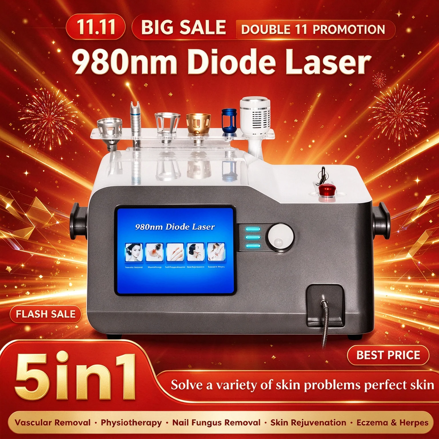 980nm 5+1 Multifunctional Diode Lase System | Professional Vascular Removal & Nail Fungus Treatment Device