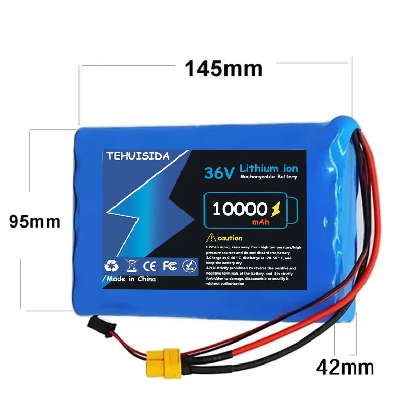 36V 10Ah 10S2P 18650 Lithium Battery Pack 10000mAh 42V Vehicle Ultra Thin Portable Battery with Built-in BMS System.