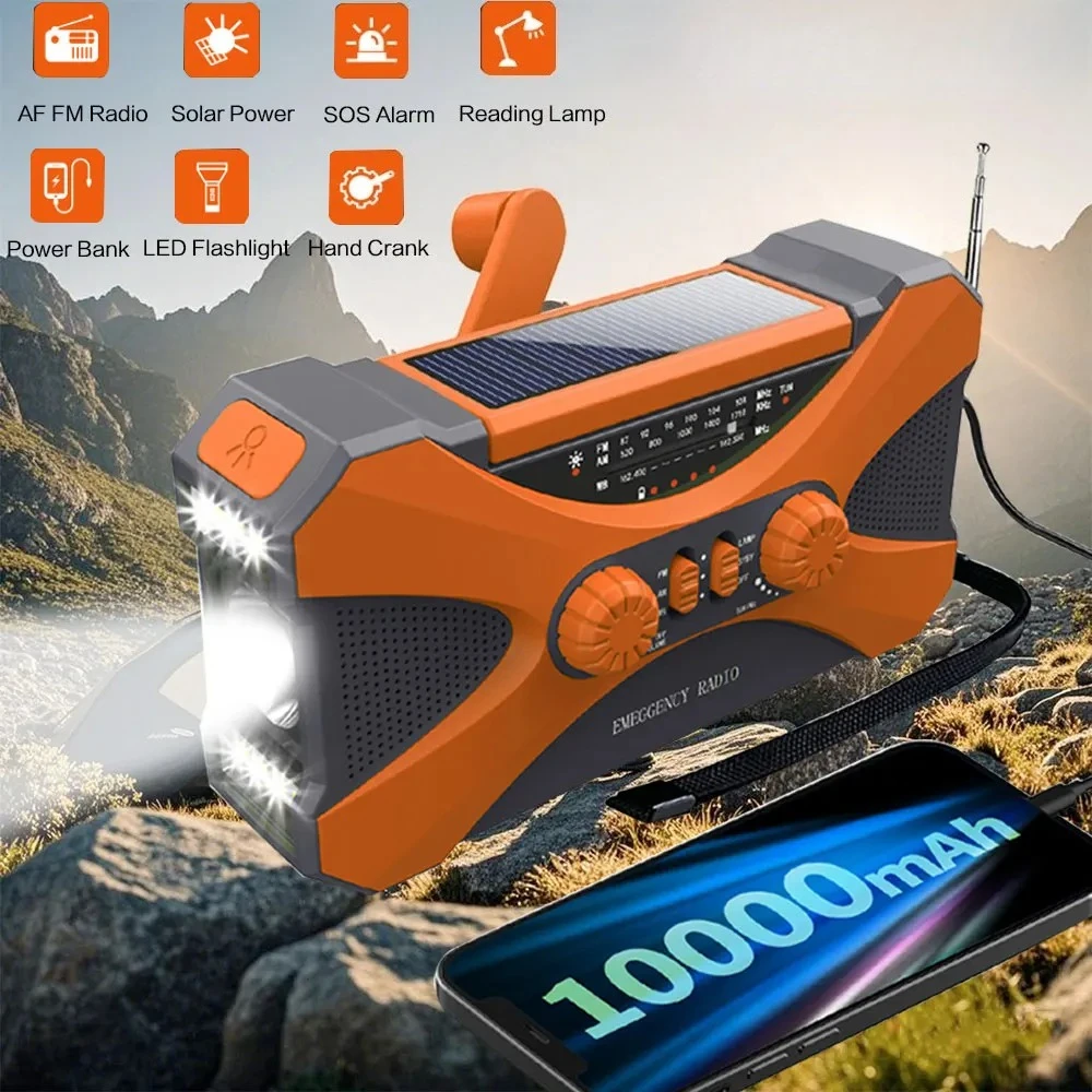 

Multifunctional 10000mAh Solar Crank Radio AM/FM/NOAA Weather Alert, Dual Stereo Speakers, Phone Charger, LED Torch & SOS Alarm