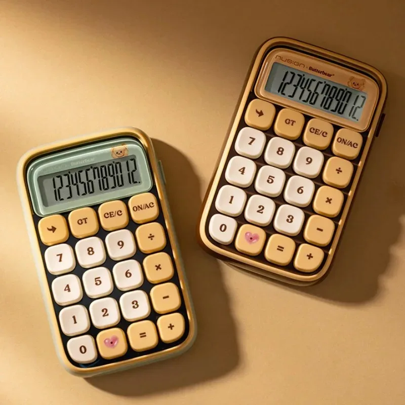 Butter bear mechanical button calculator, desktop/handheld stylish polka dot button calculator office supplies