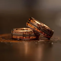 1pc Fashion Guitar Line Wine Barrel Wooden Design Retro Ring Jewelry