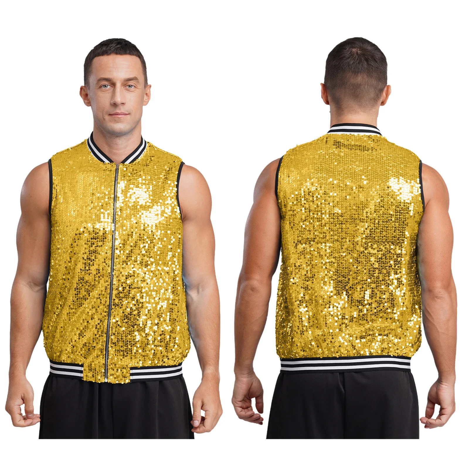 

Men Fashion Sequin Vest Coats Sleeveless Glittery Waistcoat Jacket for Holiday Festival Carnival Casual Party Disco Dance Vests