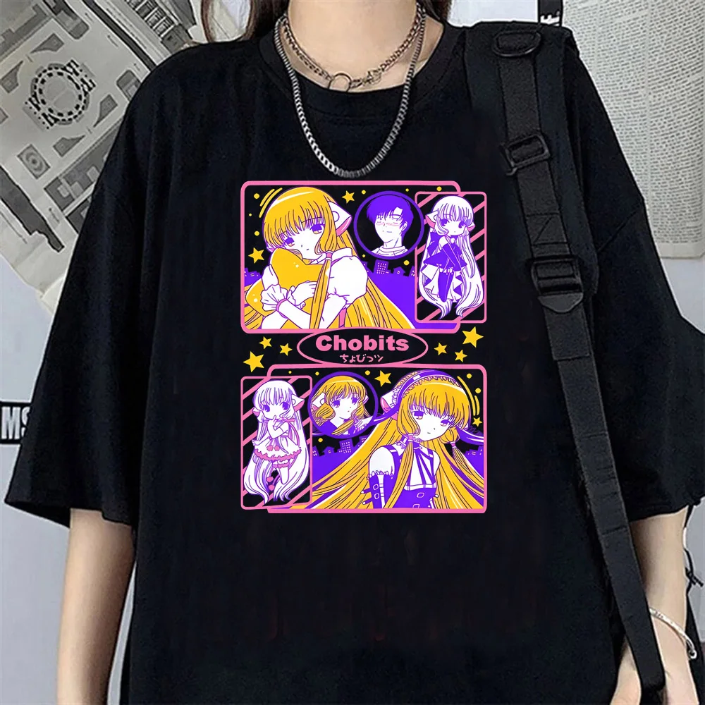 Camiseta de Anime japonés Chobits para mujer, ropa Vintage de dibujos animados Kawaii, camisetas estéticas de manga corta Y2k, camisetas Unisex para mujer