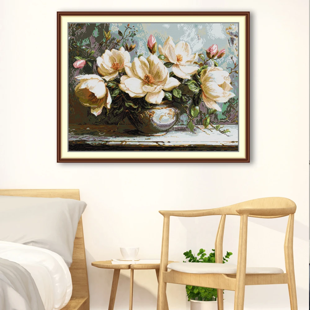 

Joy Sunday The Mysterious Magnolia Cross Stitch Kit HD Pattern Counted Printed Canva Embroidery Patterns for Beginners