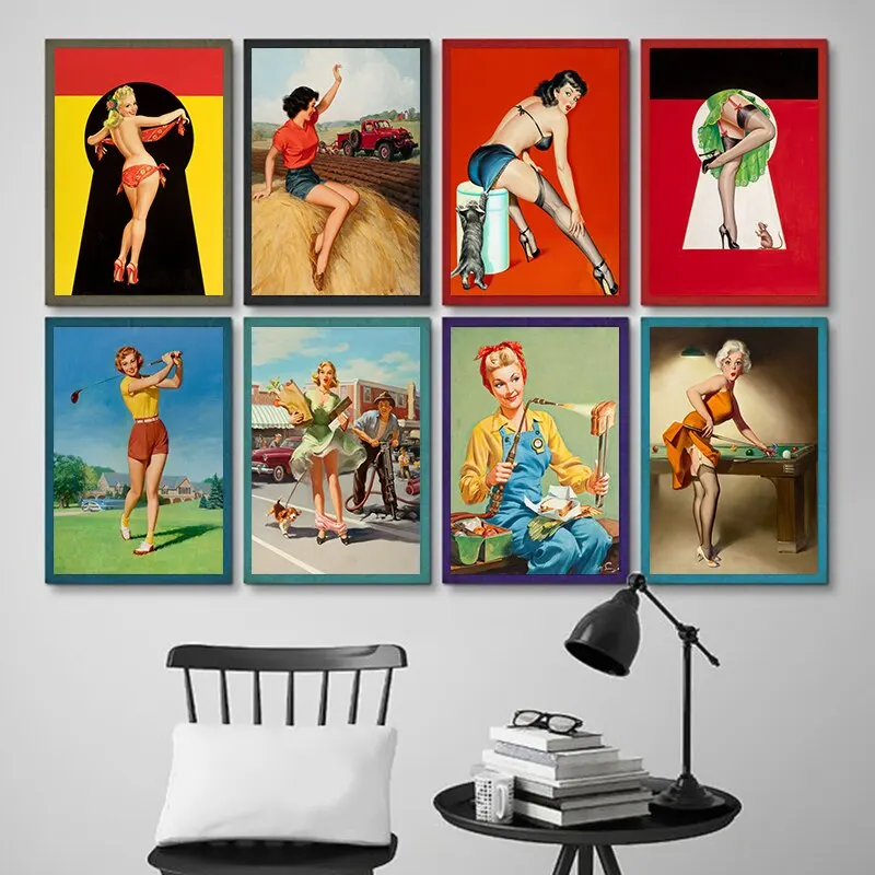 World War II Pin Up Girl Art Retro Home Decor Room Living Sofa Wall Decor Picture Canvas Painting Poster