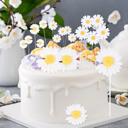 Adornos para tartas de margaritas, adornos para tartas de flores y cupcakes, tartas de selecciones para margaritas blancas, decoraciones para tartas de fiesta de feliz cumpleaños para niñas, suministros de boda