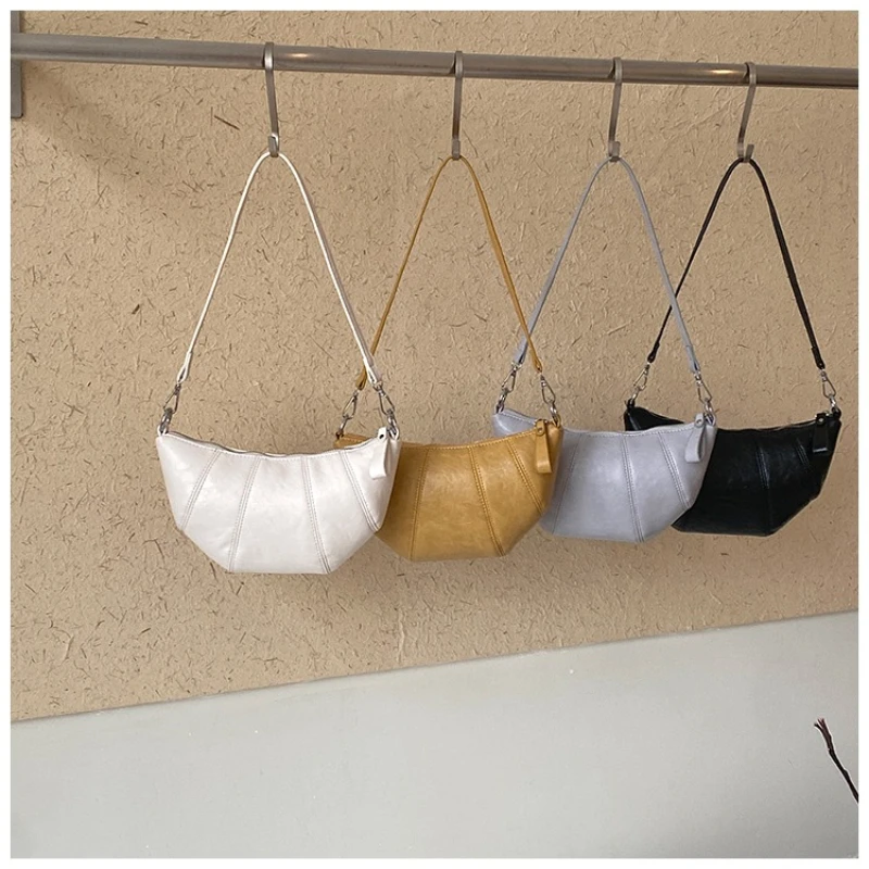 Soft PU Semicircle Shoulder Bags Women Stitching Design Crescent Crossbody Bag Adjustable Strap Casual Daily Ladies Side Bag view 6