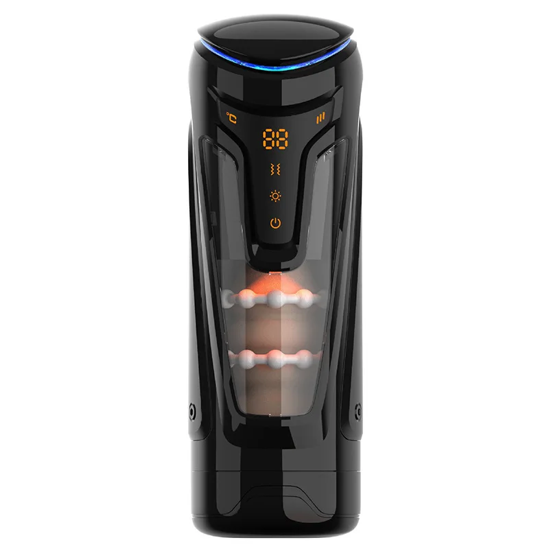 Adult Masturbation Cup Telescopic Vibration Heating Digital Display Transparent Male Training Intimate Toy
