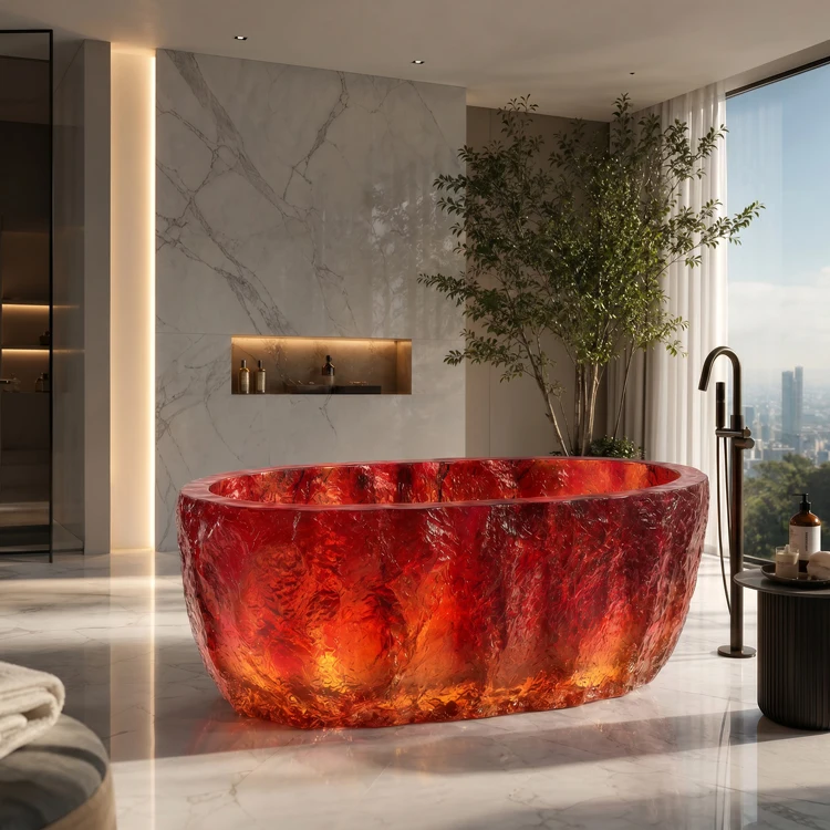 Luxury Stone Baths,Wholesale Custom Premium Red Transparent Resin Bathroom Bathtub Luxury Hotel Spa  standing Clear Acrylic R