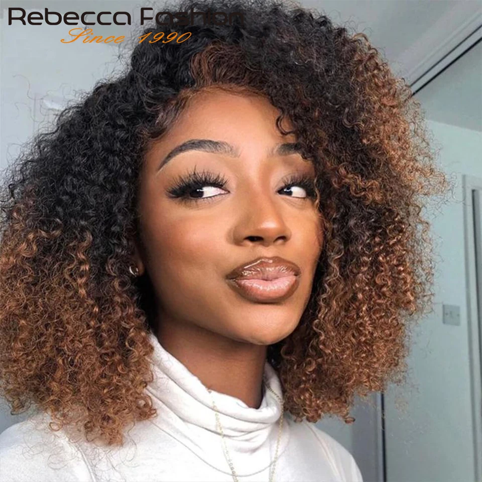 Rambut Ombre T1B/30 Wig BOB depan renda keriting Afro keriting Wig rambut manusia keriting transparan pra pencabutan Wig keriting dalam Brasil