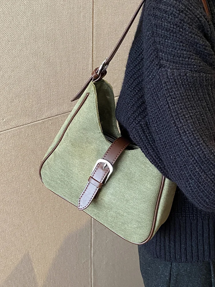 Autumn Winter Women Suede Shoulder Underarm Bag 2023 Popular Commuting Bucket Pack Trendy Ladies Crossbody Bag