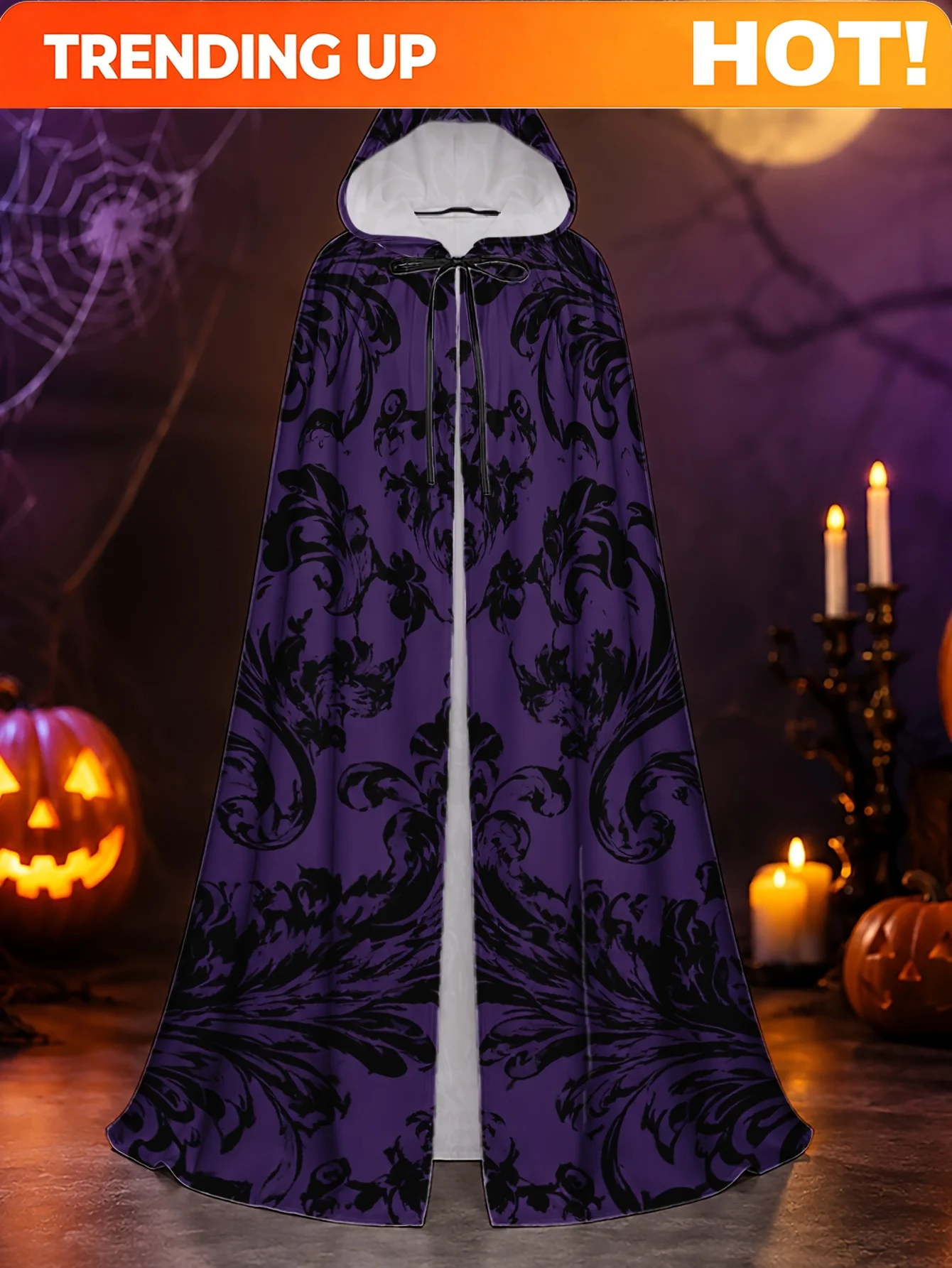 Customization 1pc Men' Hooded Robe Cape Costume - Ornate Black & Purple Suitable For Halloween, Christmas Parties, Masquerades,