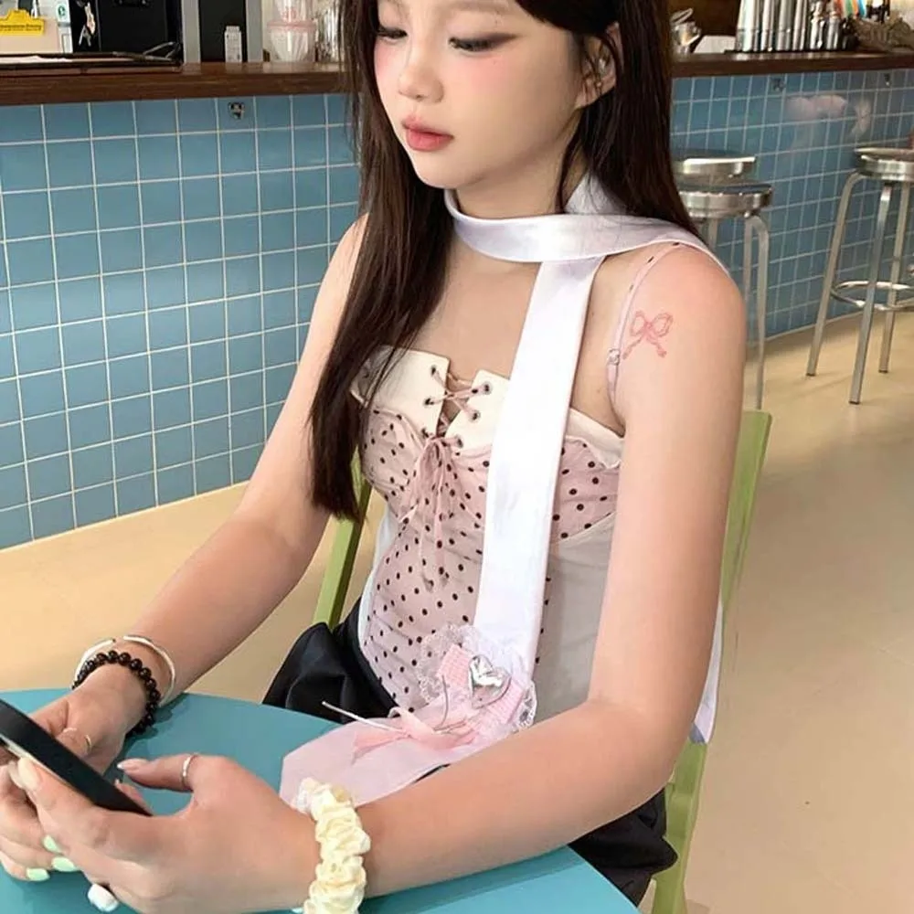 مزاجه متعدد الاستخدام الشريط ربطة القوس فيونكة الدانتيل Y2K الساتان ربطة العنق الطويلة Collares السلس ضيق وشاح طويل يوميا