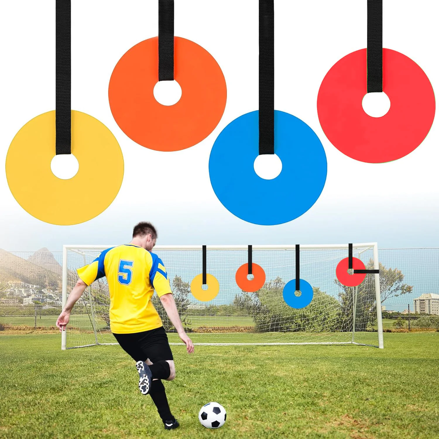 

4-Pack Soccer Goal Targets, Large Training Discs with Adjustable Straps to Improve Shooting Accuracy for Football, Hockey, Lacro