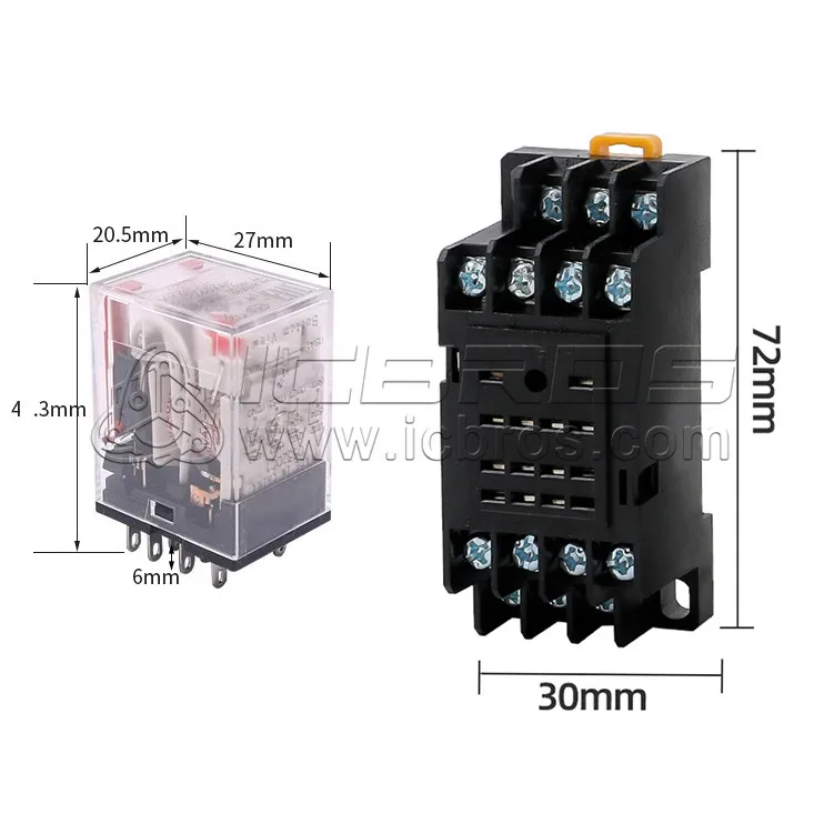1 Set HH54P MY4NJ MY4N-J MY4NJ-GS Plug-in Relay PYF14A 12v 24v 36v 48v 110v 220v DC/AC 5A Sier ContaCt 14pins 4PDT Rele Socket