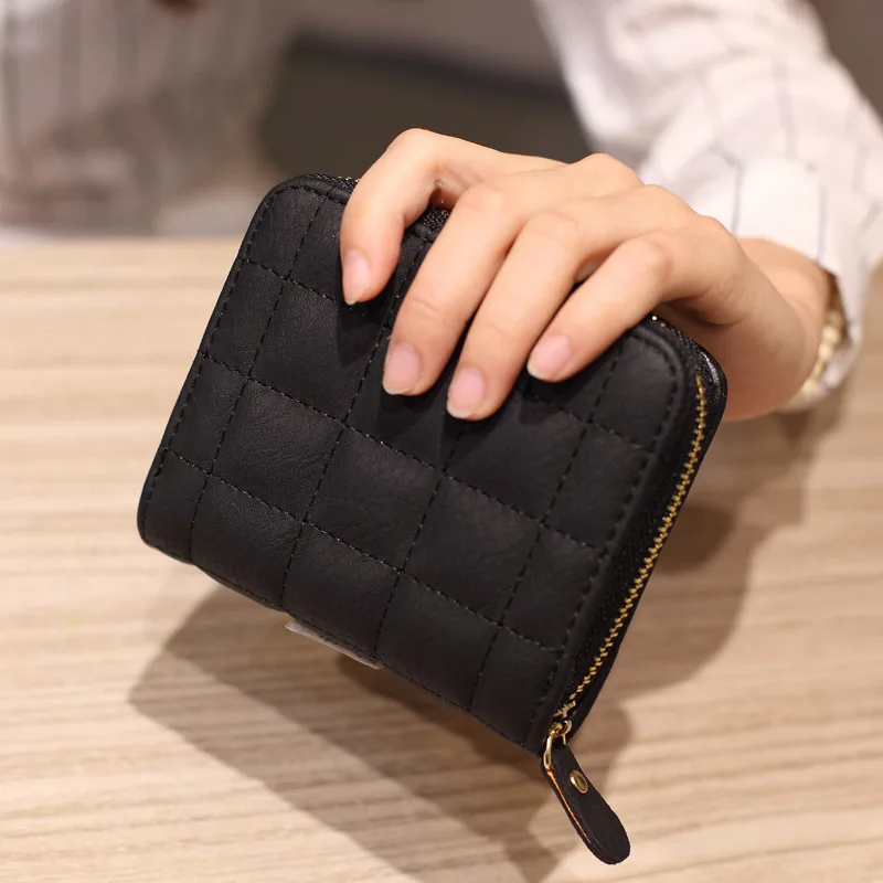 Frauen Kurze Brieftaschen PU Leder Weibliche Plaid Nubuk Karte Halter Brieftasche Luxus Marke Damen Kleine Zipper Brieftasche Mit Geldbörse – Detail 10