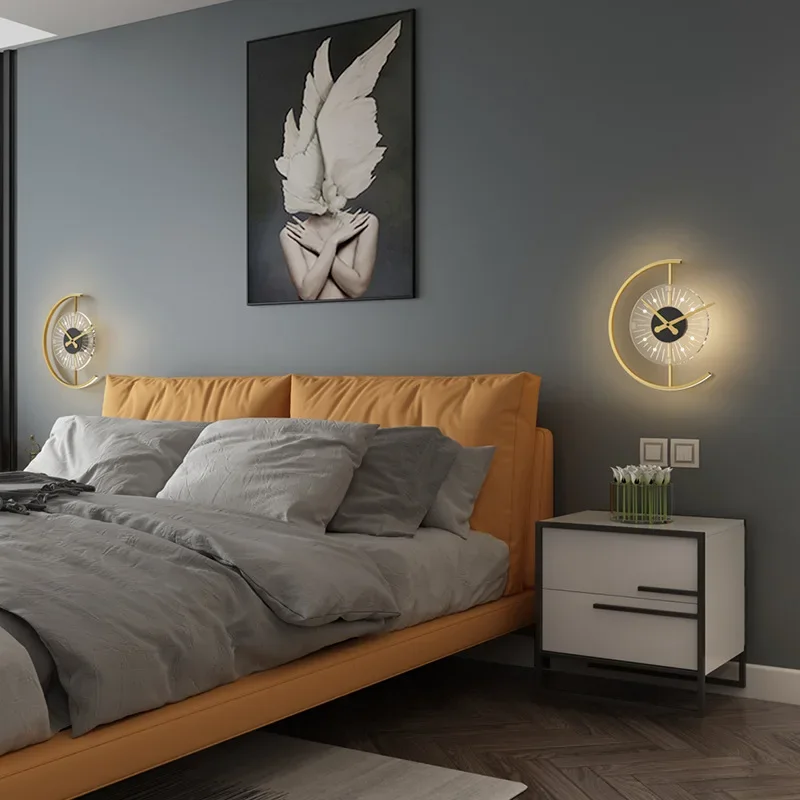 Moderna lampada da parete a LED orologio applique per camera da letto comodino soggiorno sala da pranzo corridoio portico corridoio decorazioni per