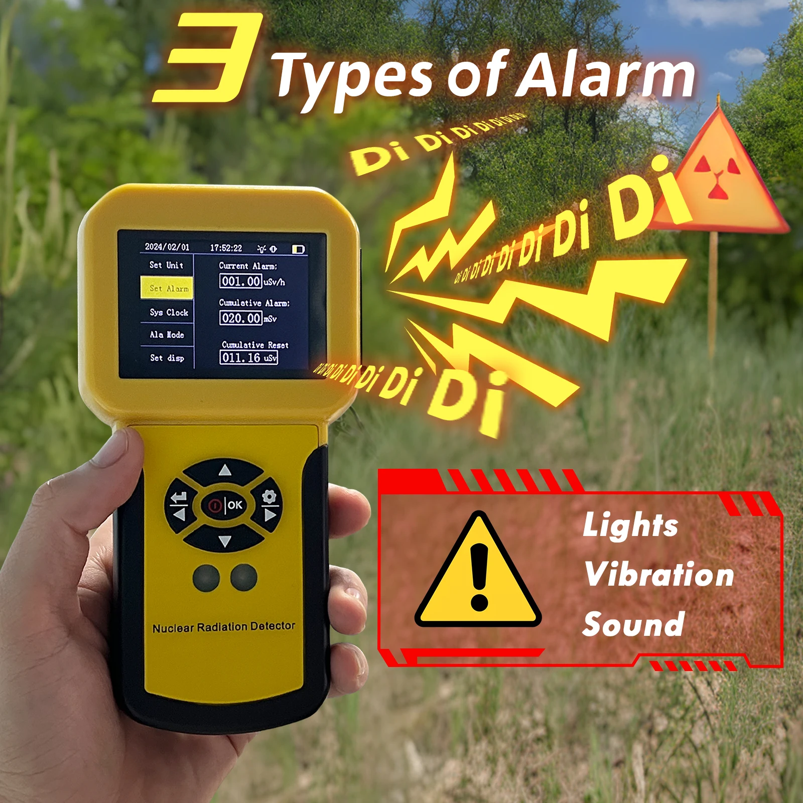 كاشف الإشعاع النووي عداد جيجر، مقياس جرعات الإشعاع الرقمي مع 3 أوضاع إنذار وتوفير البيانات، بيتا جاما المحمولة #5