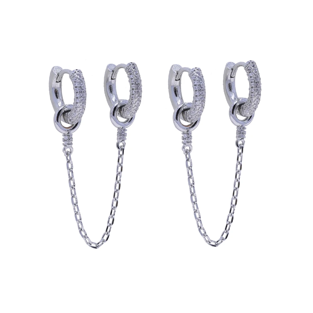 2026 New Two Side Link Chain Hoop Earring Gold Color Micro Cubic Zircons Huggies Earrings Fashion For Women Jewelry