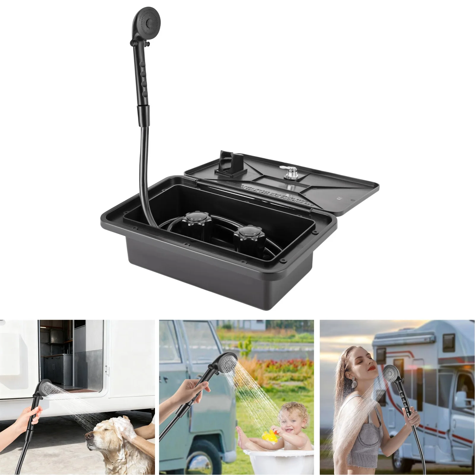 Tragbares RV-Außenduschbox-Set mit Schloss & Schlüssel für Wohnmobile, Boote, Yachten und Reisemobile