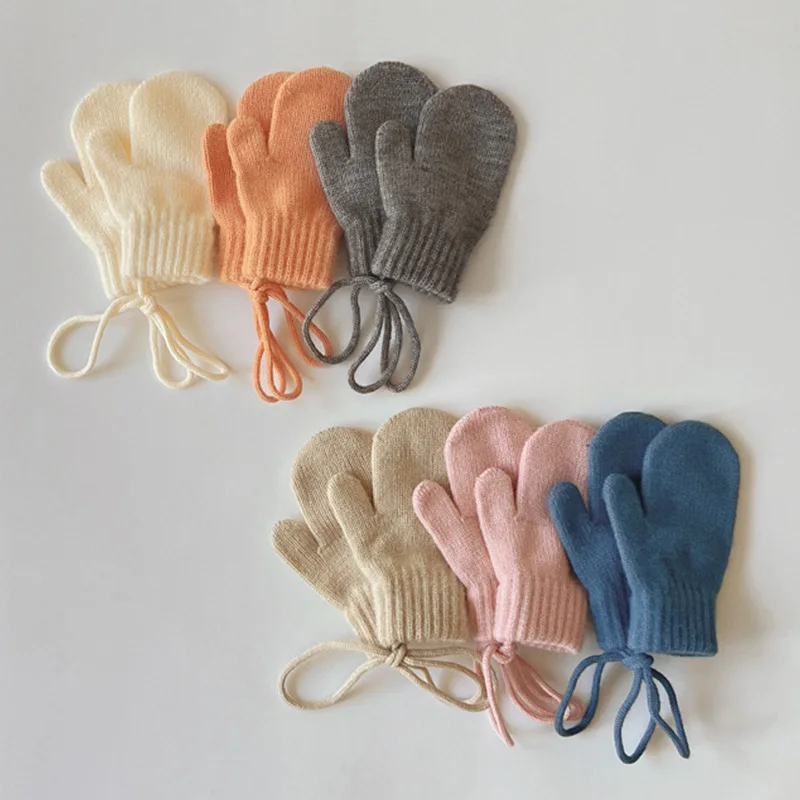 Wool Baby Winter Gloves Candy Color Halter Mittens for Children Girls Boys Accessories Knitted Kids Mitten Infant Gloves 1-4Y