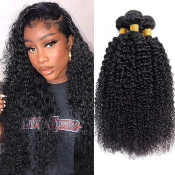 มองโกเลีย Afro Kinky Curly Bundles 1/3/4PCS ผมต่อมนุษย์100% Unprocessed Virgin มัดเส้นผมมนุษย์แบบร้อยเป็นคลื่น Jerry Curl