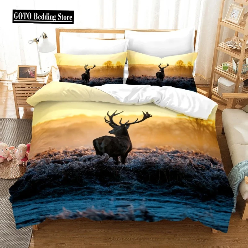 

Dusk Dream Catcher Deer Bedspreads Cover 3D Print Animal Black Yellow Bedroom Duvet Cover Sets Winter Parure De Lit 2 Personnes