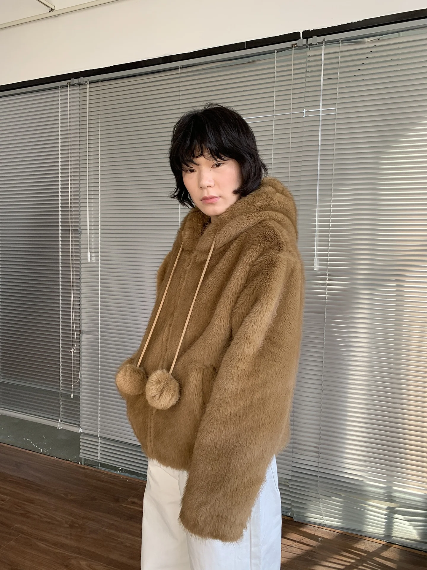 

Cute adient Brown ort Hooded Faux Fur Jaet Loose Casual Sle Women's Outerwear Warm Polyester Fiber Long Sve Zipper