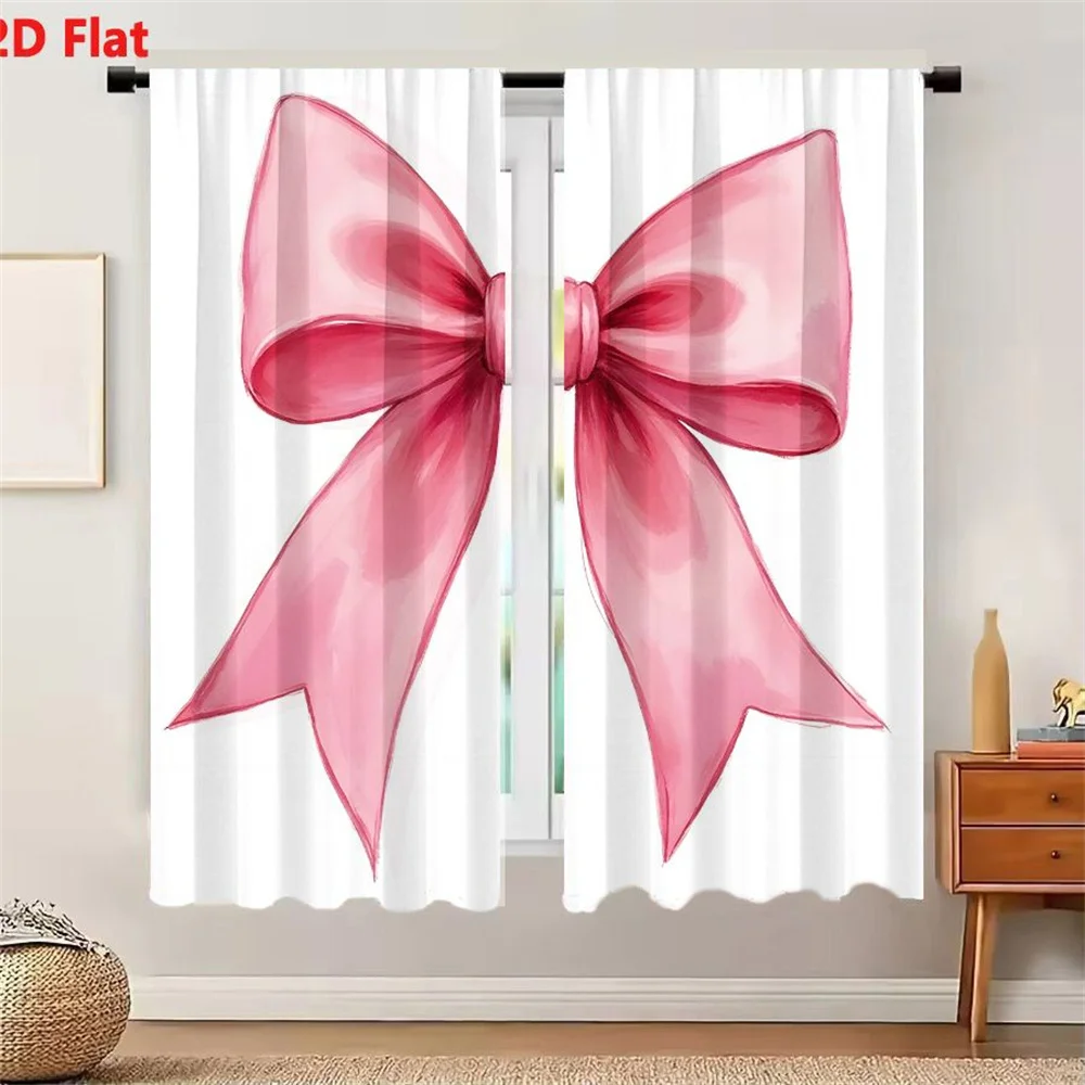 2Pcs Curtains Elegant Pink Ribbon Bow With Satin Sheen For Gift Wrapping And Design Elements Window Drapes for Bedroom Room Deco