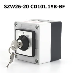 SZW26-20C/D101.1YB-BF Universal Cam Changeover Key Switch With Waterproof And dustproof Sealed Box 102 3Positions 1 Phase 20A