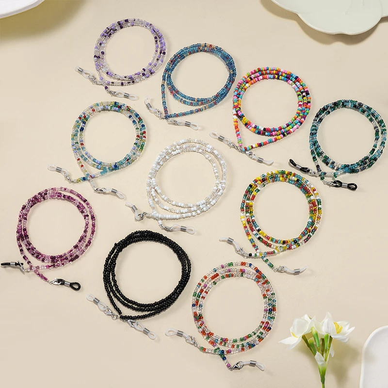 Colorful Rice Bead Glasses Chain Crystal Beaded Eyewear Lanyard Woman Face-Mask Strap Neck Cord Anti-Drop Sunglasses Holder Rope