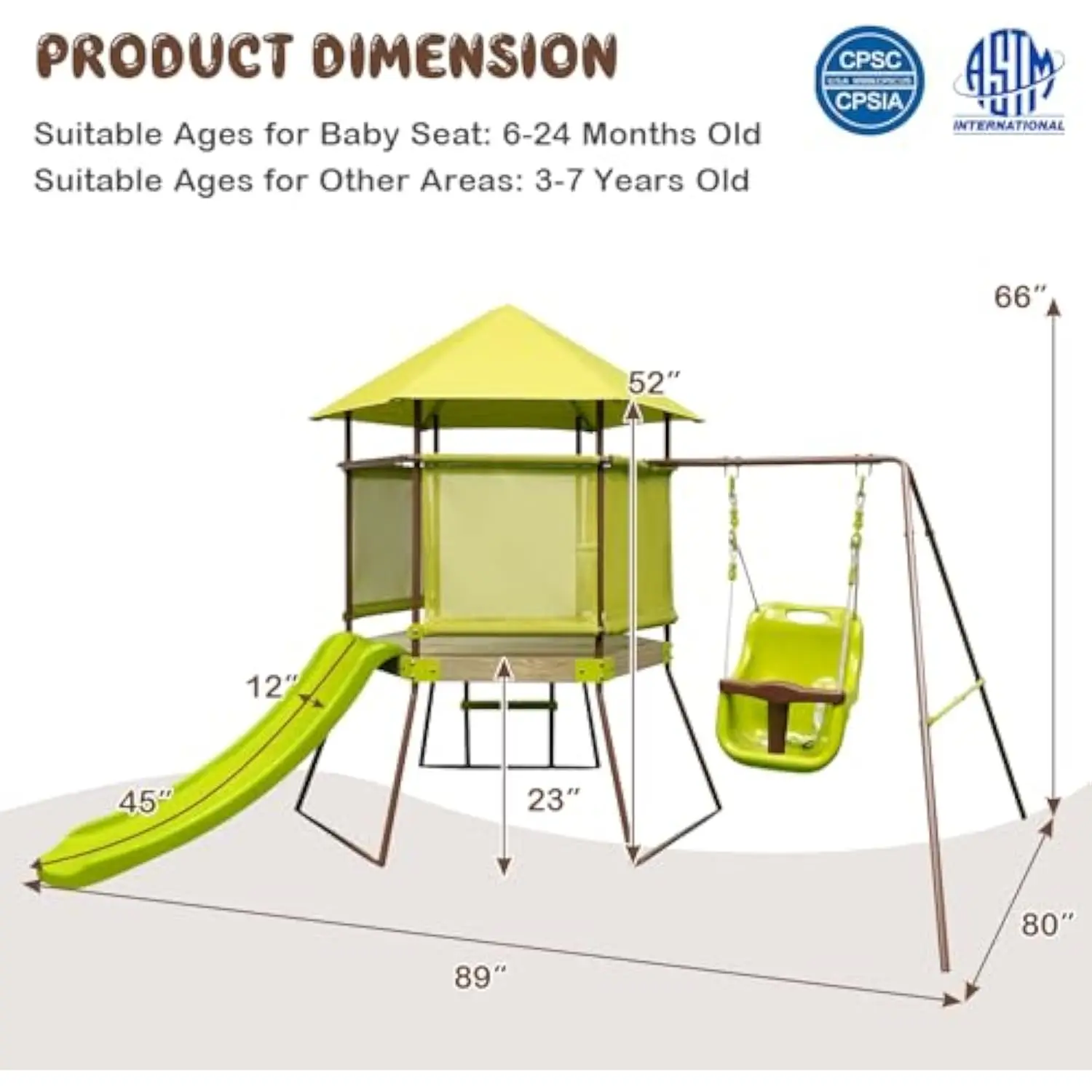 Swing Sets for Backyard, 4-in-1 Heavy Duty Metal Swing Set with Slide, Baby Swing, Upper Deck with Canopy, Climbing Ladder