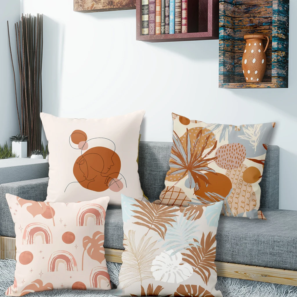 

4 шт. наволочки с абстрактным лицом и тропическим принтом, подходят для дивана, автомобиля, спальни, декоративная наволочка, наволочка