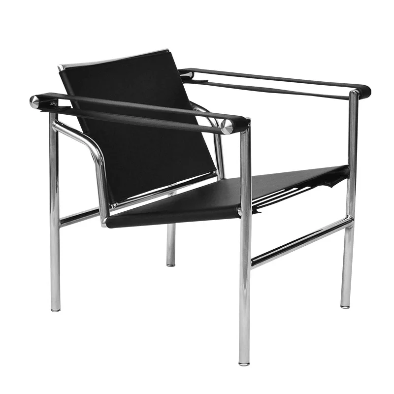 Silla de ocio moderna y sencilla para oficina, asiento de tubo de acero inoxidable, asiento de salón artístico de cuero