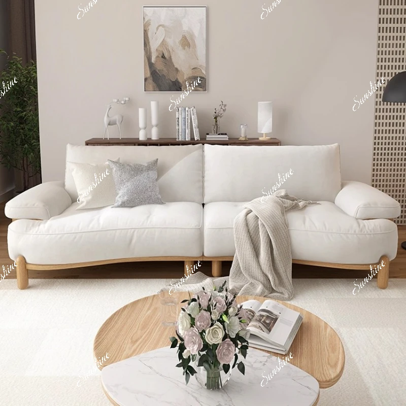 

Nordic small apartment fabric solid wood storage cream wind cashew sofa simple