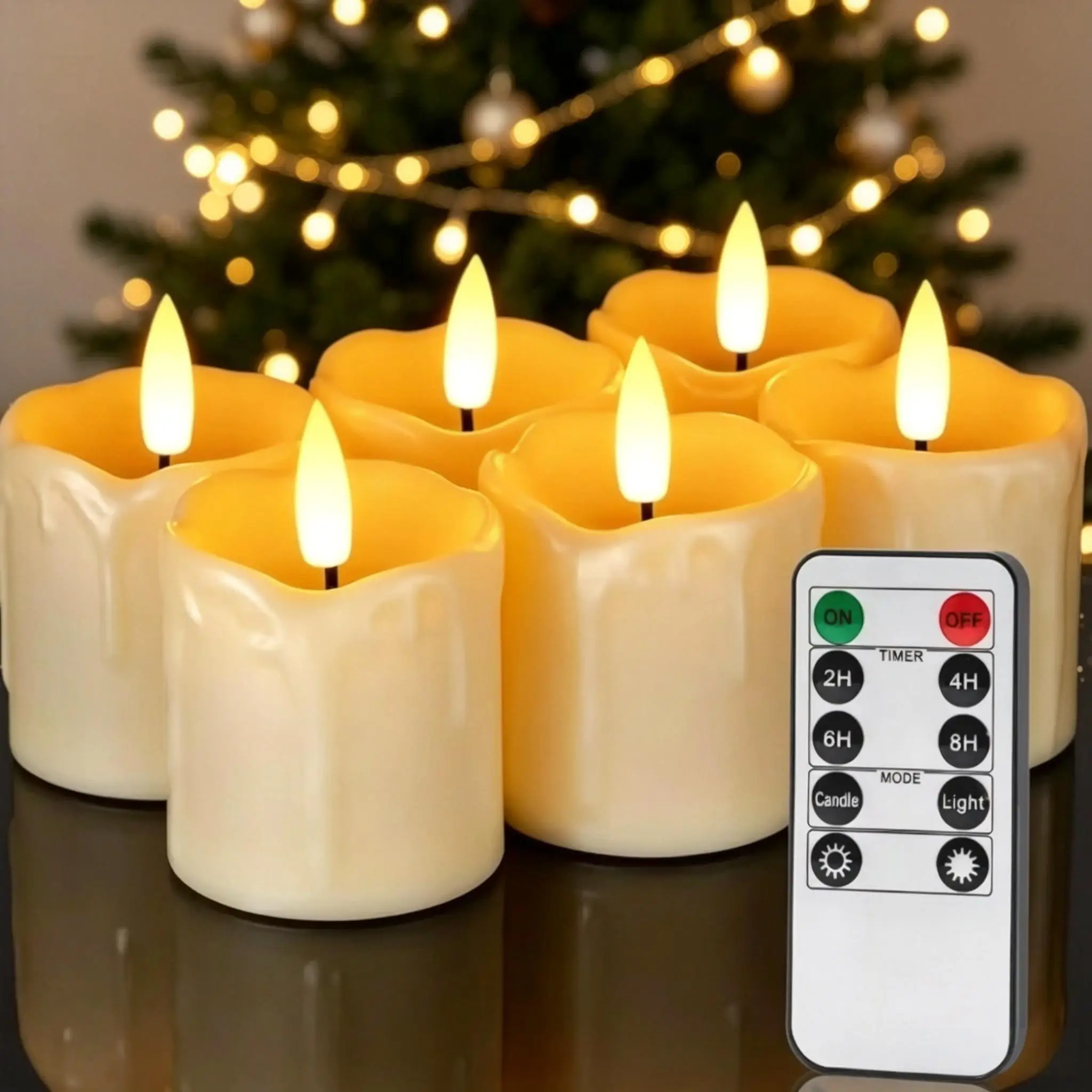 6Pc Real Wax Coated LED Tea Light Candle with Remote Timer 300+Hour Realistic Black Wick Battery Operated Candles for Wedding Christmas Table Decor