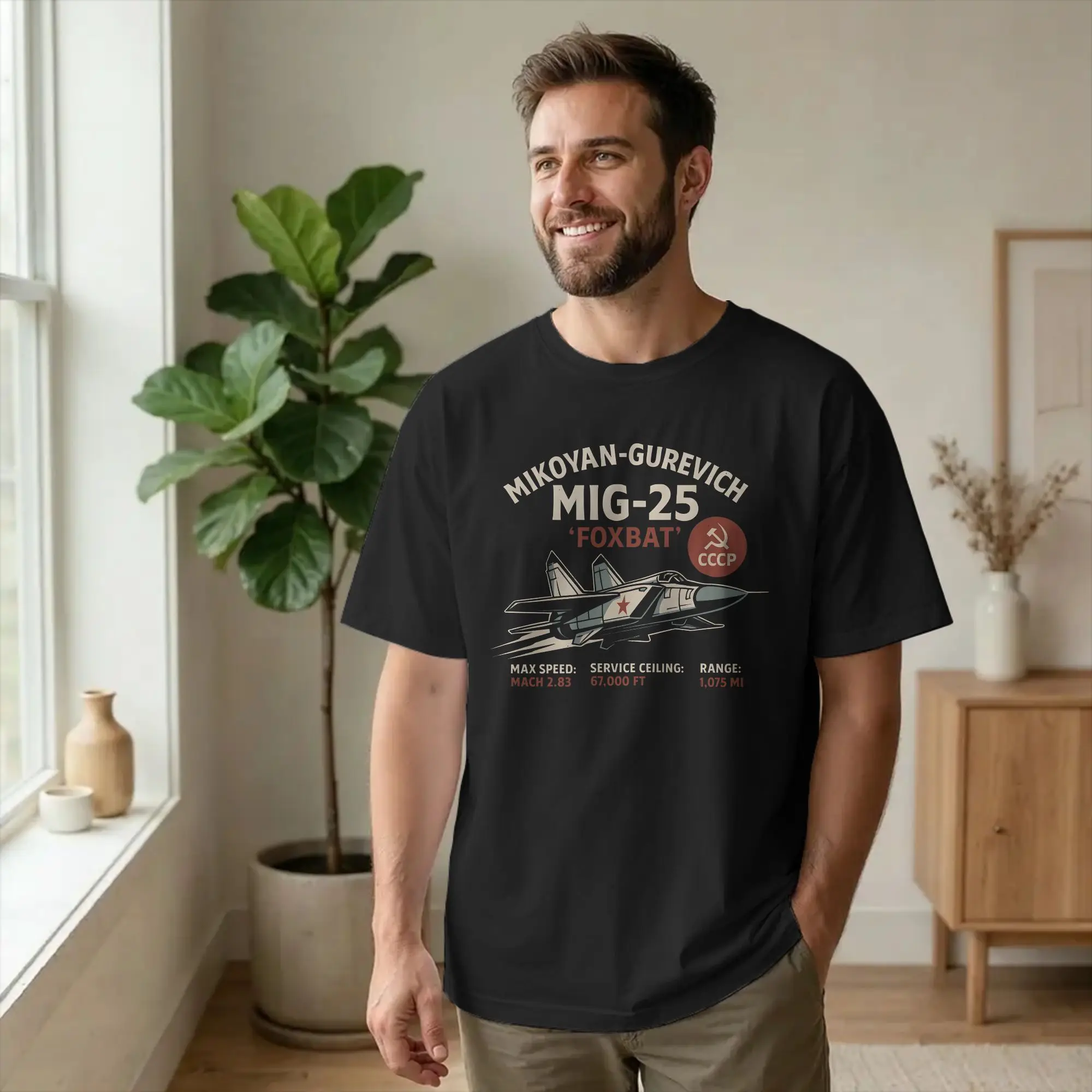 Mig-25 Foxbat Fighter Jet Men T Shirts Soviet Aviation Crazy Tees Short Sleeve Crewneck T-Shirts Pure Cotton Party Clothes