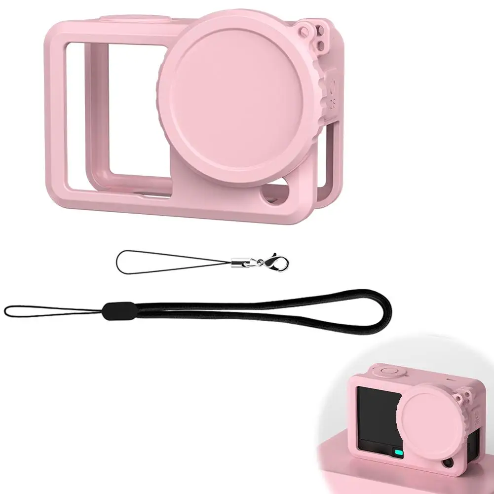 เคสซิลิโคนสีพื้นแบบนิ่ม พร้อมสายคล้องป้องกันการสูญหาย สำหรับ DJI Action 6 ฝาครอบเลนส์ ป้องกันเต็มรูปแบบ อุปกรณ์เสริมสำหรับกล้อง