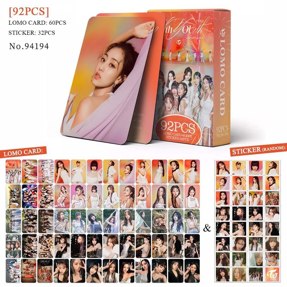 92pcs Kpop TWICE Lomo Cards and Stickers TWICE 13th mini Album With YOU-th NAYEON Single Photocards