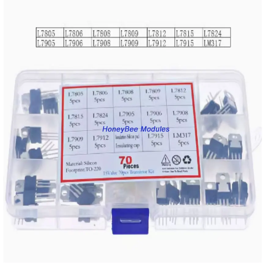 70pcs 14 Sizes L78 Series-L79 Series LM317 Triac Transistors Transistors with Box Set