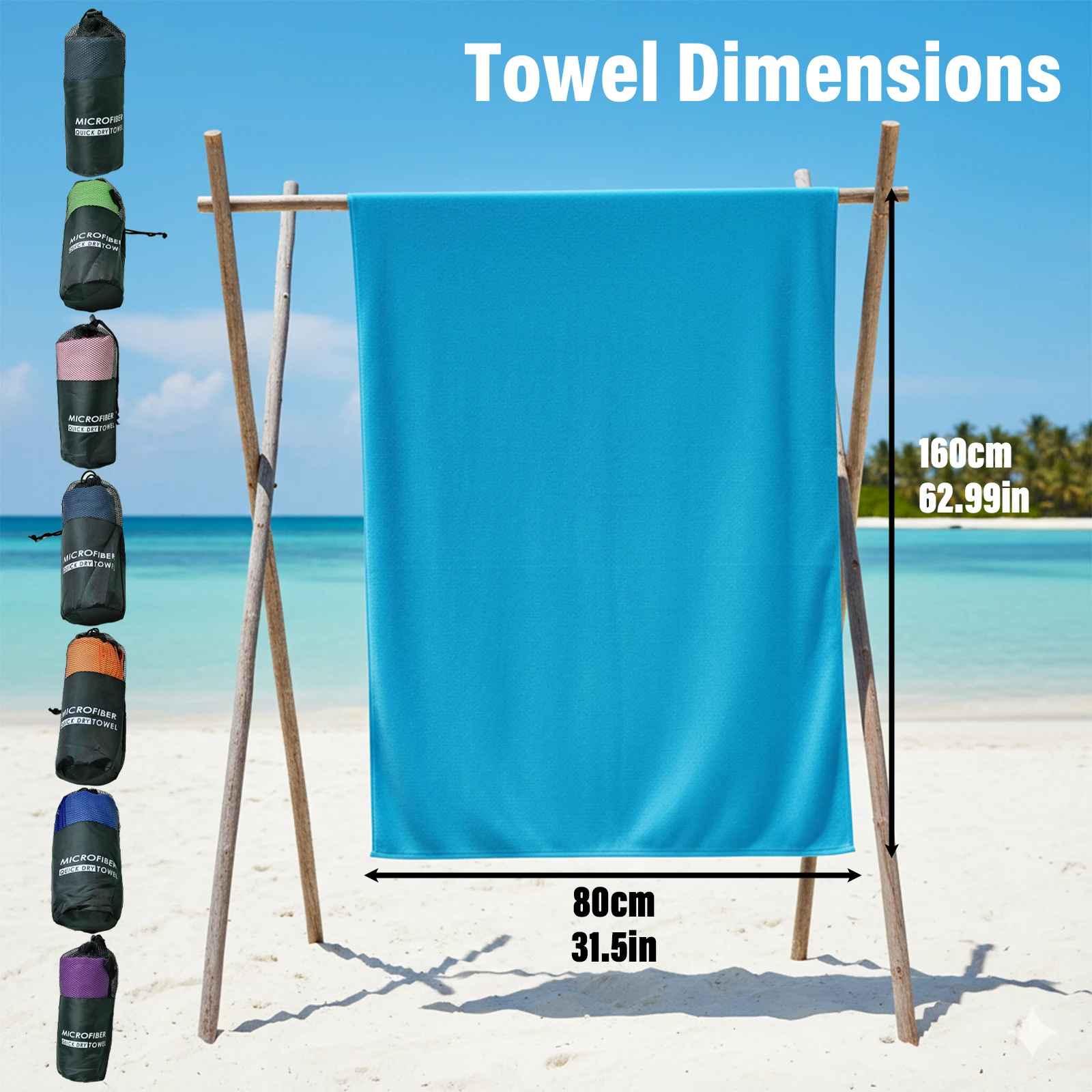 Super Absorbent Quick Dry Microfiber Towel 16080cm, Large Beach Travel Towel with Carry Bag, Soft Portable Towel for Pool, Beach